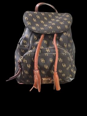 Dooney & Bourke Brown and Tan Monogram Drawstring Backpack